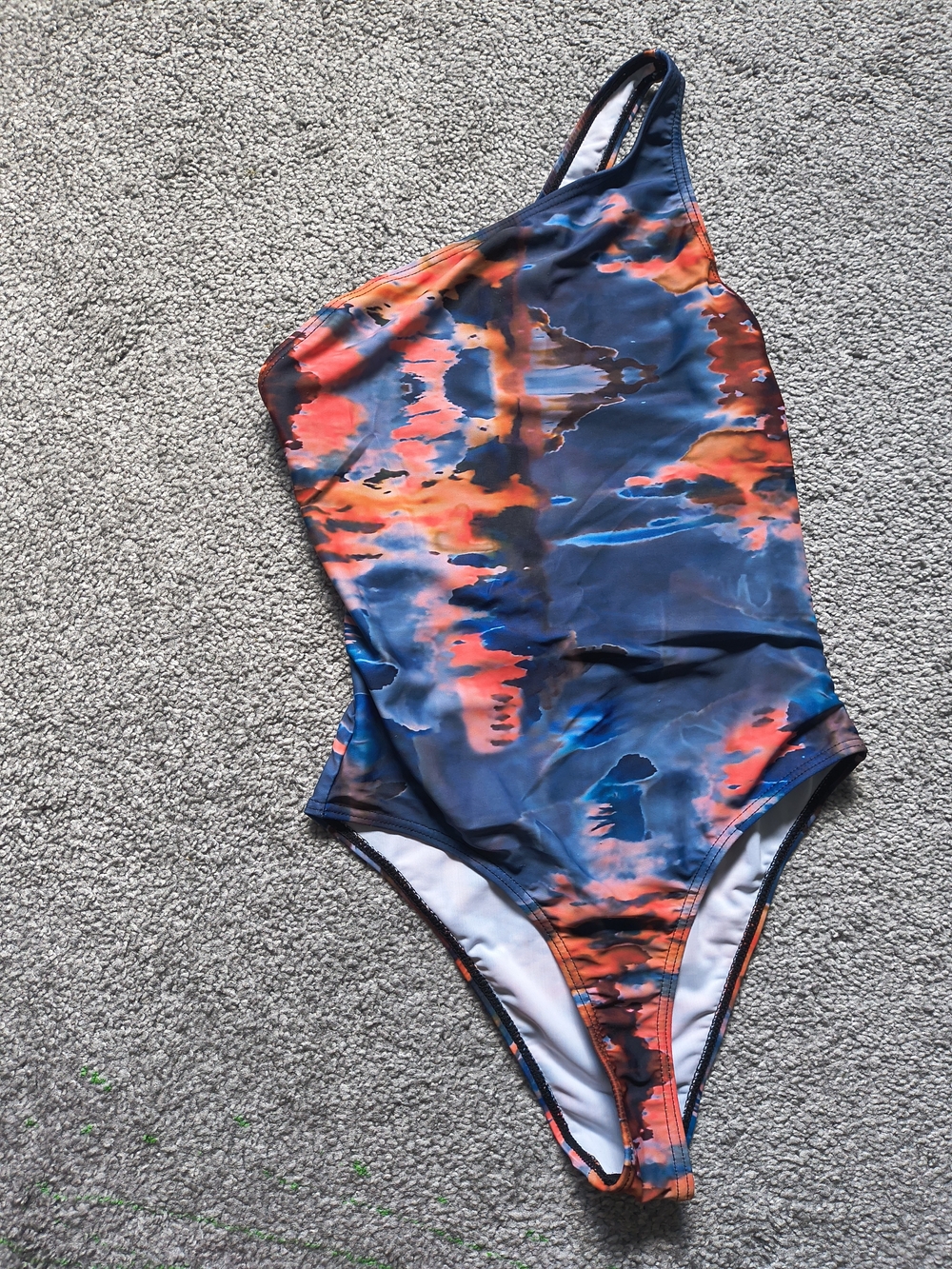 Dolls Kill One-Shoulder Swim One-Piece in Navy, Red, Orange